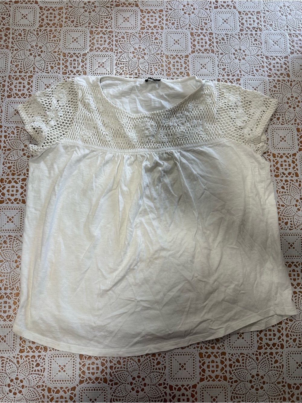 Talbots Woman Petites White Crochet Yoke Cotton Top Size 2X Petite